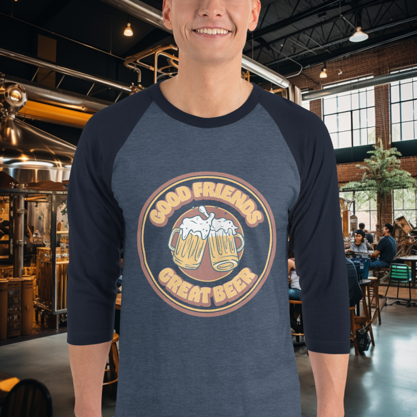 Vintage Good Friends, Great Beer 3/4 Sleeve T-Shirt