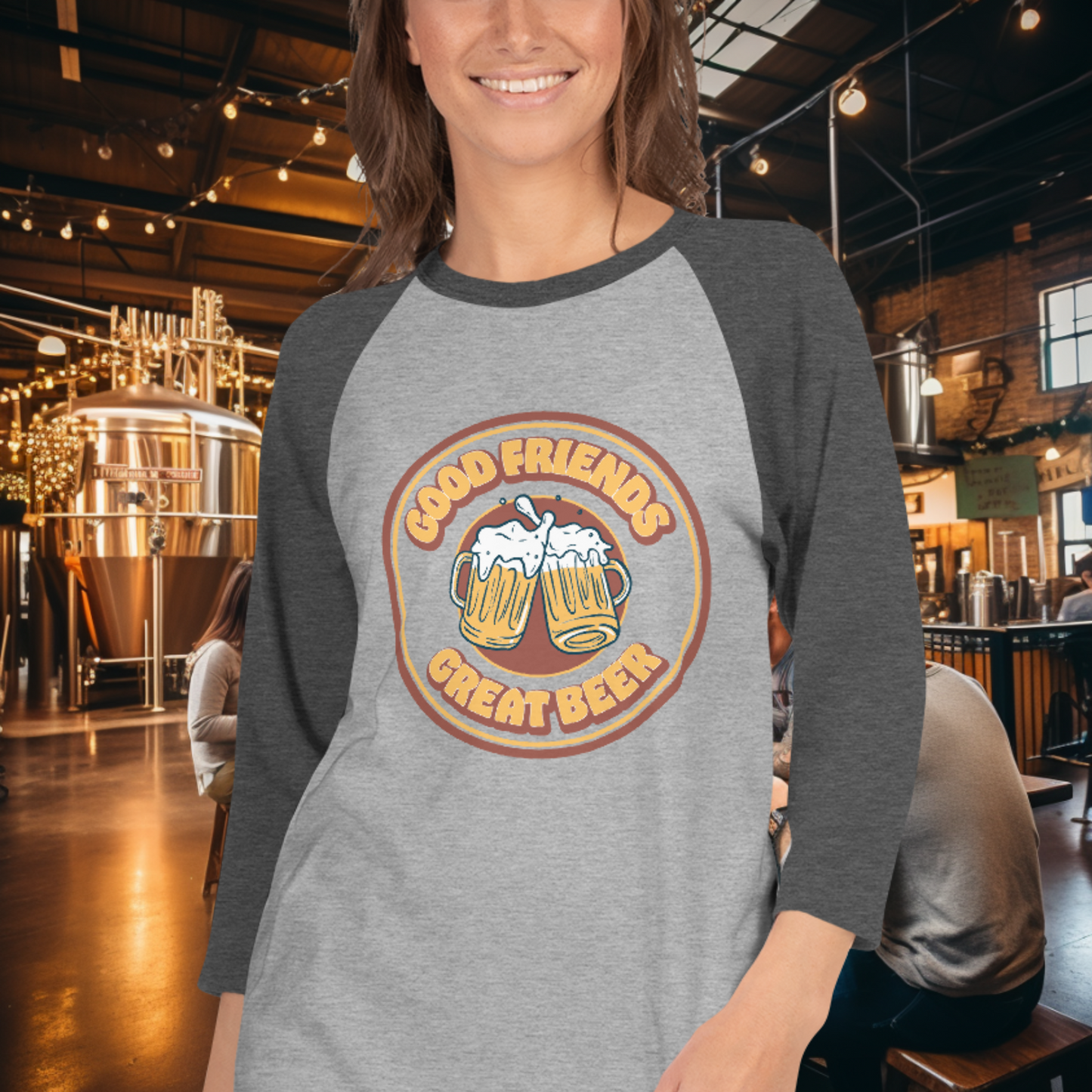 Vintage Good Friends, Great Beer 3/4 Sleeve T-Shirt