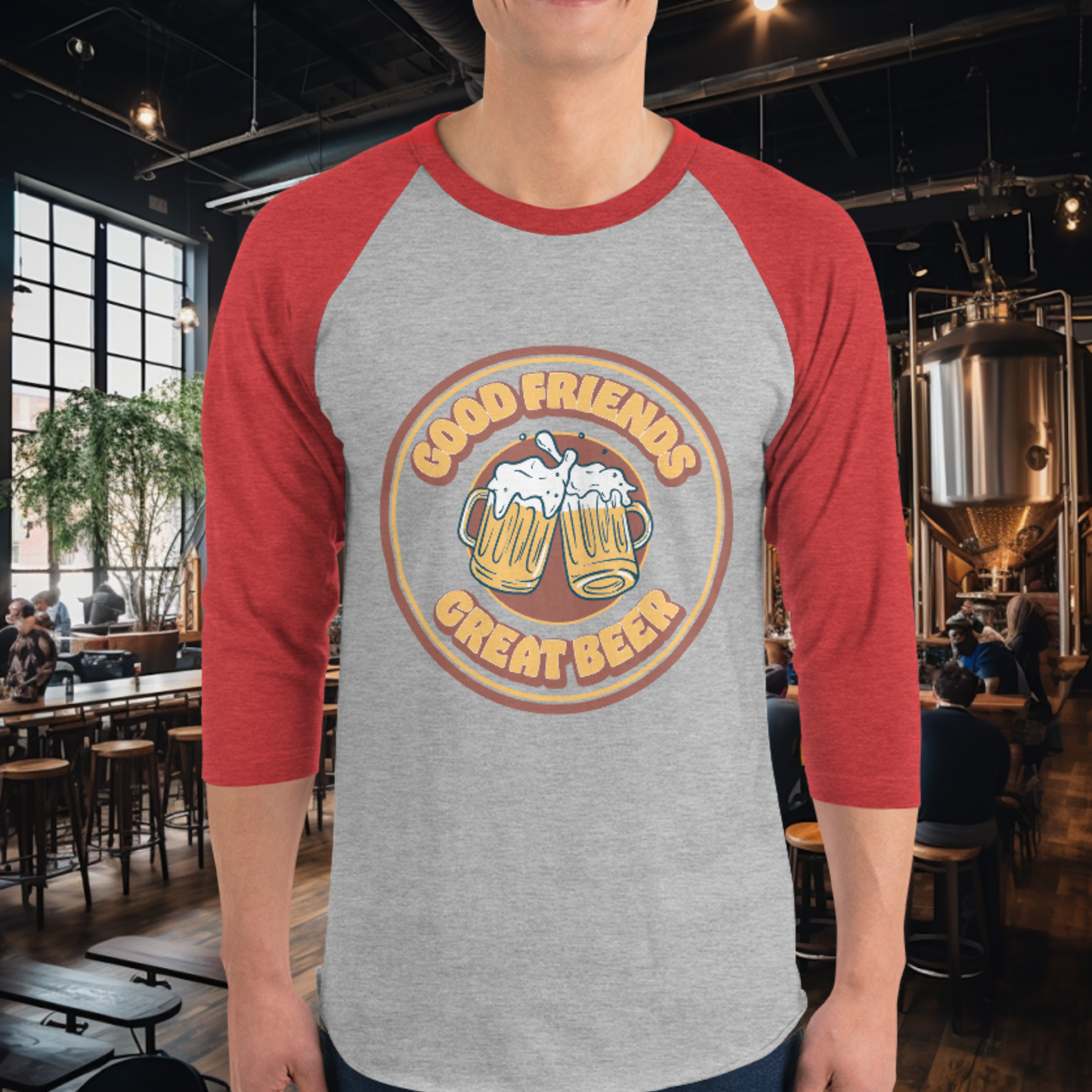 Vintage Good Friends, Great Beer 3/4 Sleeve T-Shirt