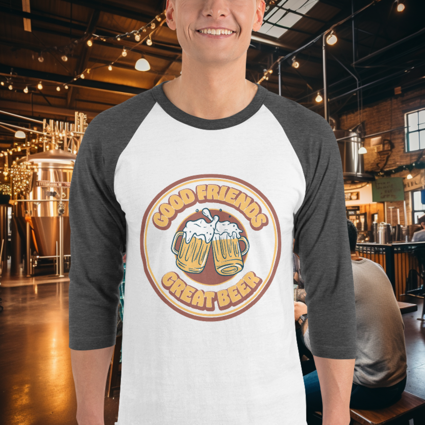 Vintage Good Friends, Great Beer 3/4 Sleeve T-Shirt