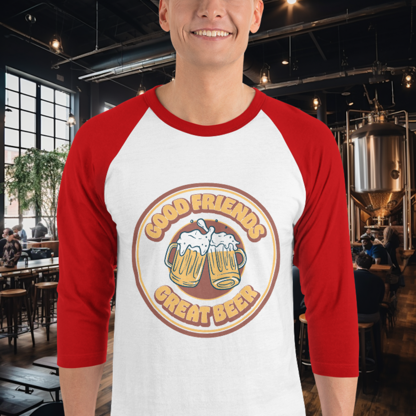 Vintage Good Friends, Great Beer 3/4 Sleeve T-Shirt