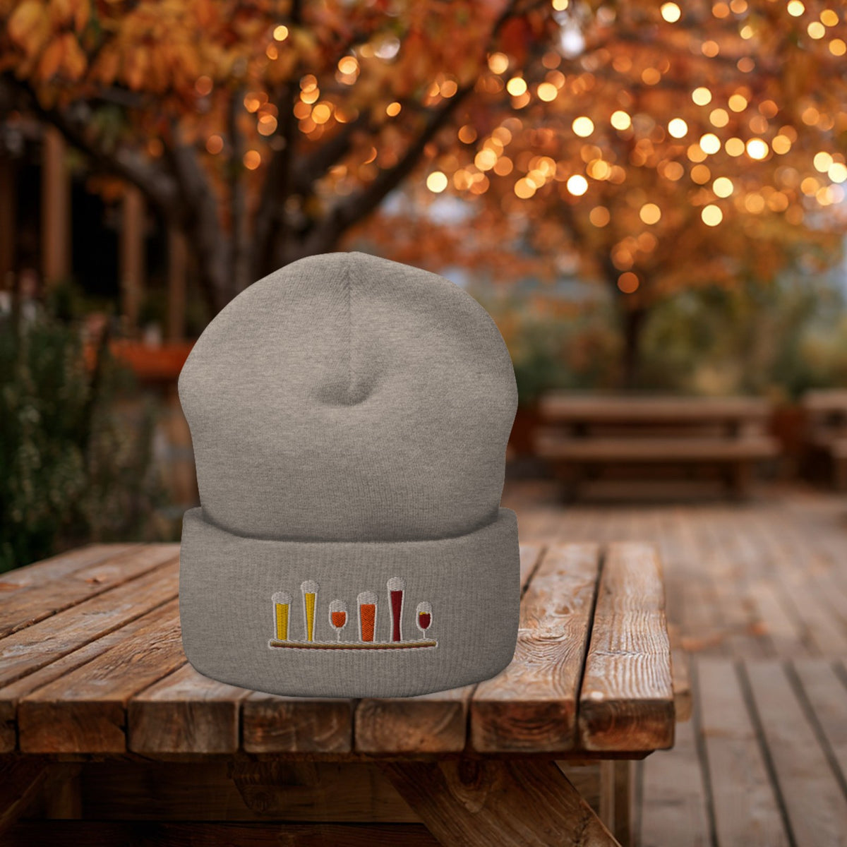 Winter Flight Embroidered Cuffed Beanie in Heather Grey