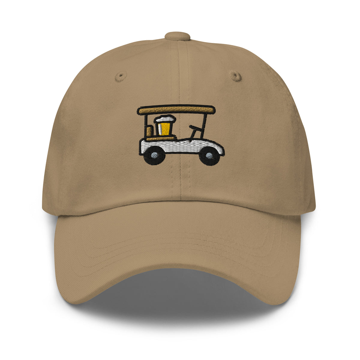 Designated Driver Embroidered Golf Dad Hat in Khaki, front view